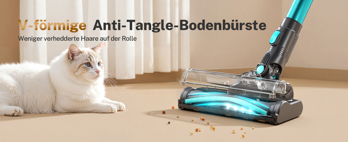 Бездротовий акумуляторний пилосос 25000Pa з антизаплутувальною насадкою та автономністю 50 хвилин. Підходить для килимів, твердих підлог та видалення шерсті тварин. Легкий ручний пилосос.