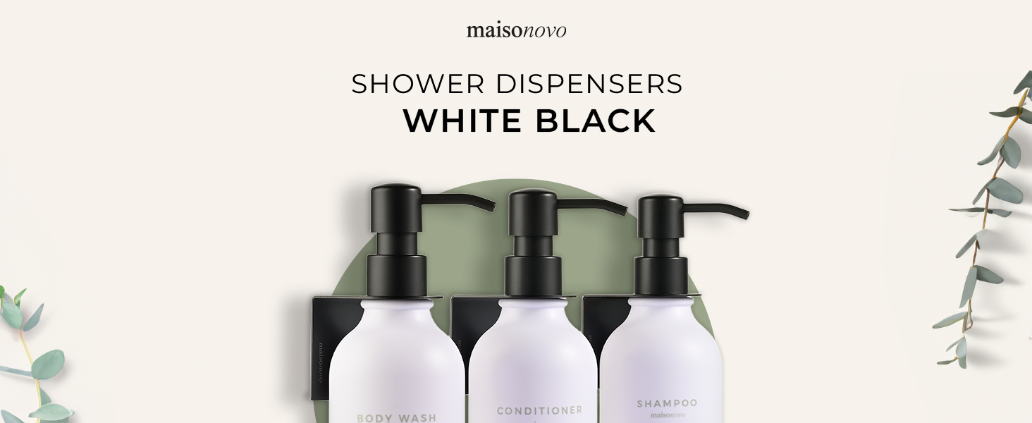 Шампунь MaisoNovo: Набір з 3 флаконів (500 мл) для душу та миття рук, настінний диспенсер, чорний насос, прозорий/чорний X 3
