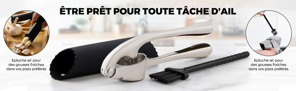 Прес для часнику з нержавіючої сталі, професійна кухня, подрібнювач часнику, легко миється та довговічний, сріблястий