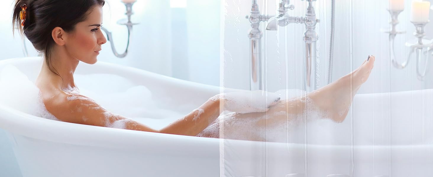 Прозорий душовий завіс ZENO 180x180 см - водонепроникний, з металевими люверсами та магнітами