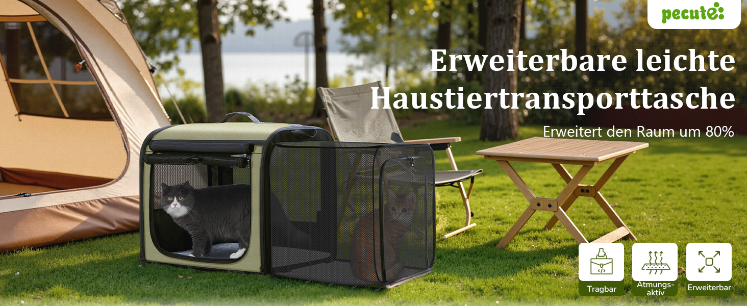 Транспортна переноска для собак Pecute: стабільна, складана, дихаюча, з ролетним віконцем (61x52x45 см)