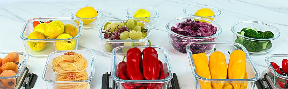 Набір скляних контейнерів Komuee 24 шт. для зберігання продуктів, сірий. BPA-free, для мікрохвильової печі та посудомийної машини