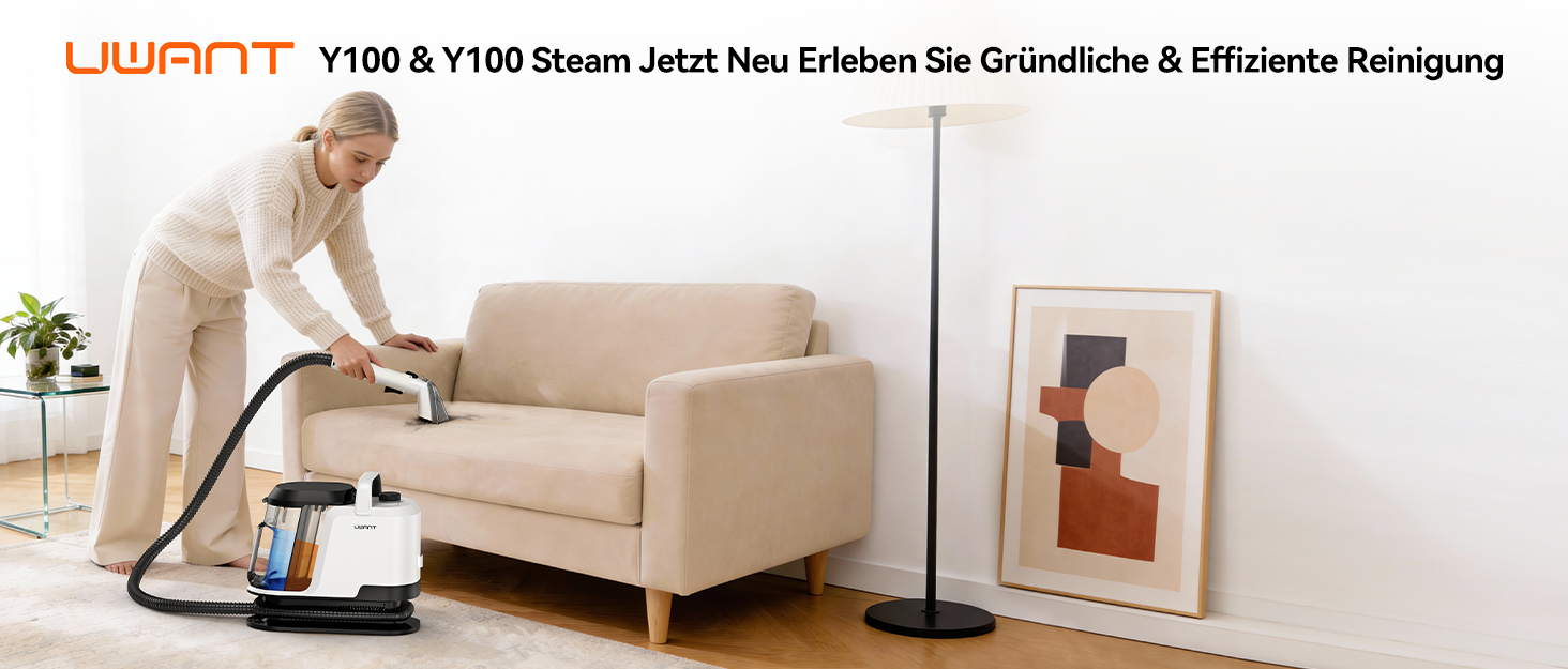 Uwant Y100 Пароочисник для диванів, килимів та авто. 3-в-1, 18KPA, 1750W, 65°C, самоочищення, 7 насадок та засіб для чищення, 2 роки гарантії