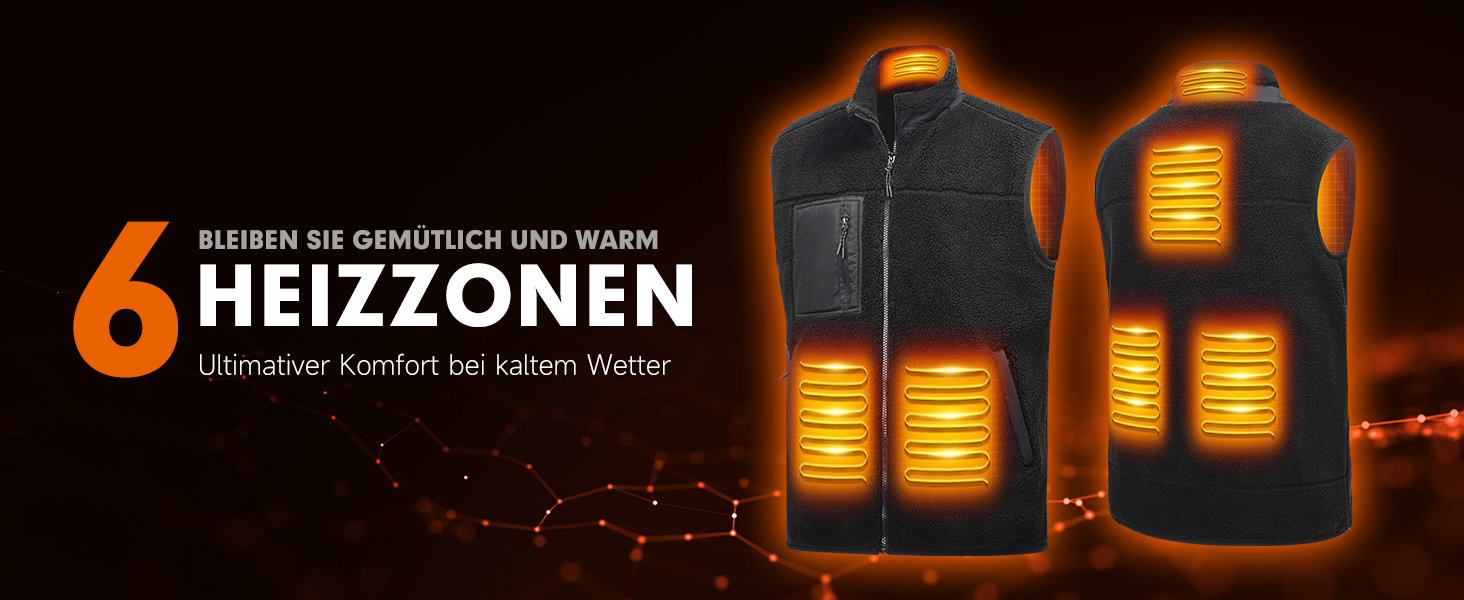 Обогреваемый жилет LABCOOL для мужчин и женщин - флисовый жилет з USB-живленням (10000mAh Powerbank), 6 зон обігріву, 3 температурні режими, машинне прання, XL, чорний