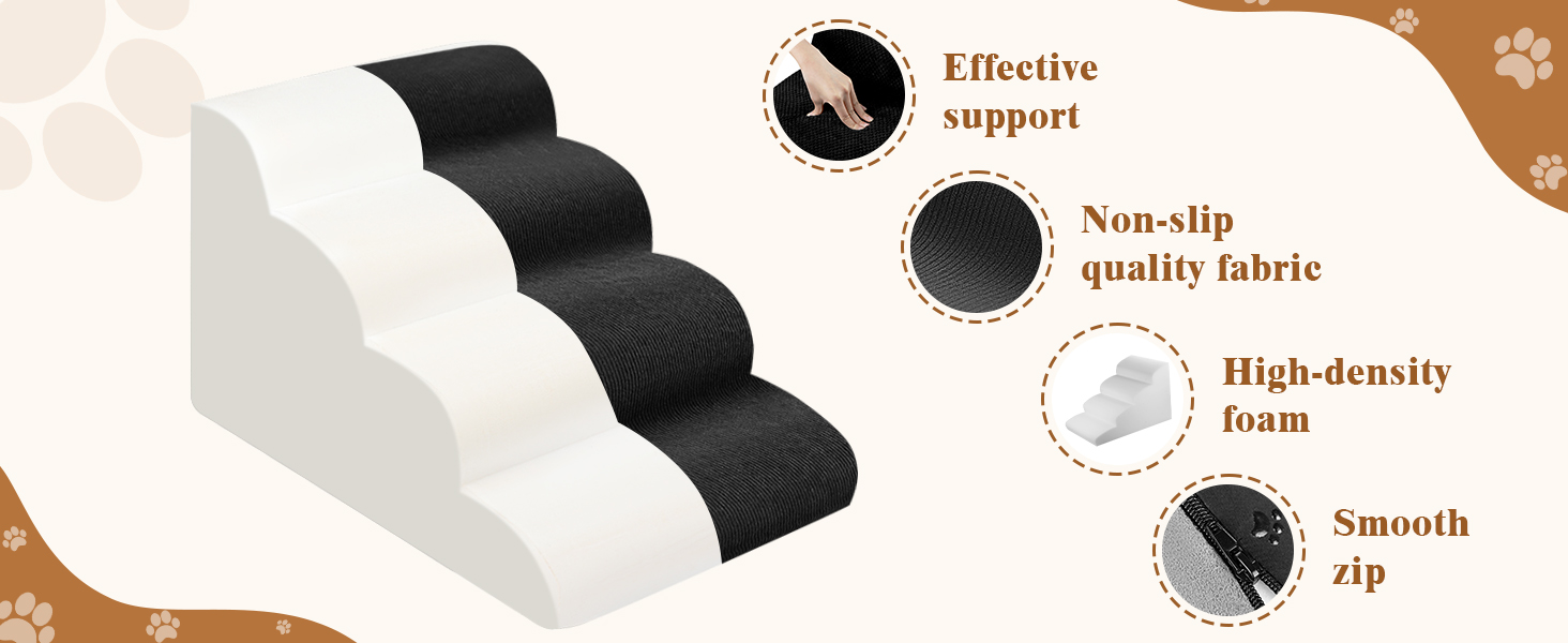 Сходинки для тварин JUOIFIP на 4 сходинки, для маленьких собак, з щільним губчатим матеріалом, неслизькі чорно-сірі сходинки для собак та котів