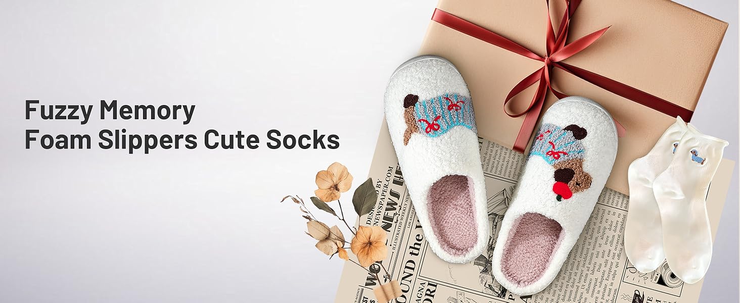 Теплі домашні тапочки з меморі-піною та набором милих шкарпеток з коргі для жінок, антиковзкі, для дому та сну (38–43)