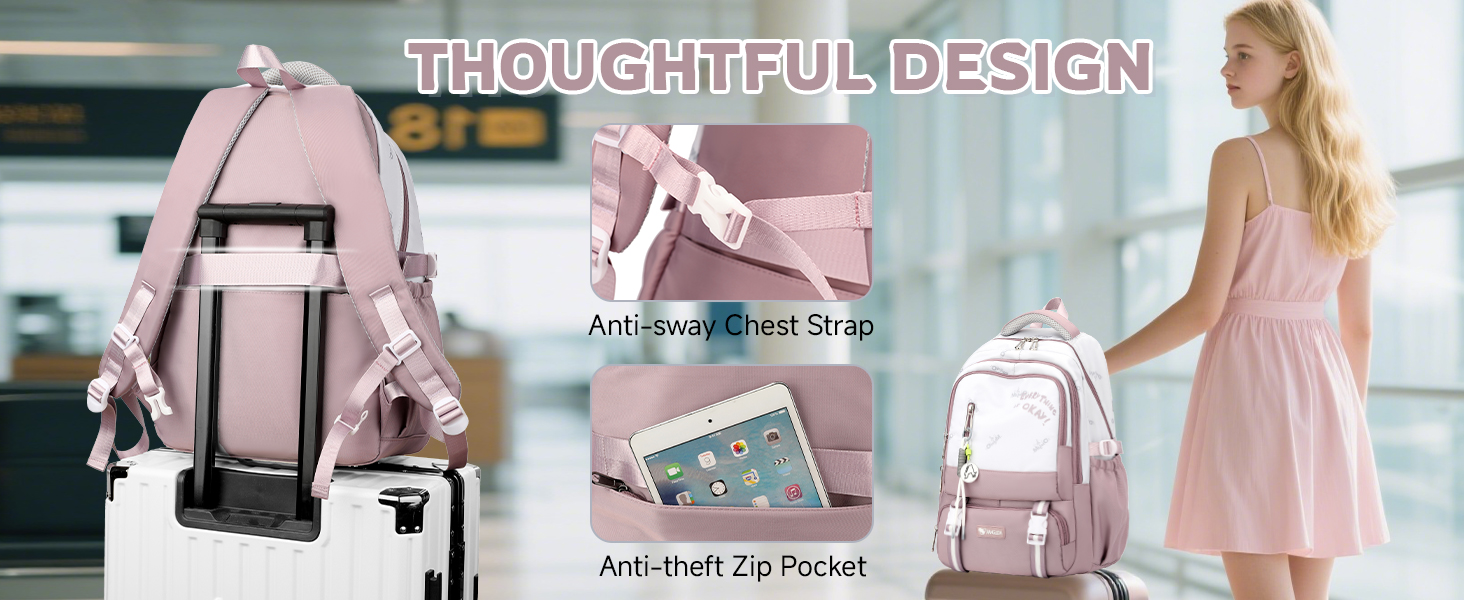 Шкільний рюкзак для підлітка, 36L, для дівчаток 3-9 клас, великий стильний рюкзак для ноутбука 16 дюймів, чорний, підходить для візка