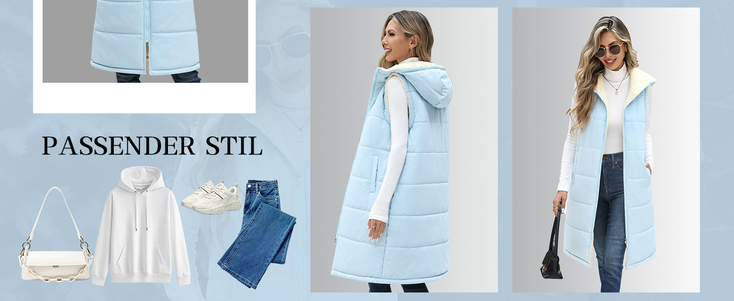 Жіноча довга жилетка Vancavoo з капюшоном на осінь/зиму: степкова, без рукавів, з флісовою підкладкою, тепла, чорна, розмір L