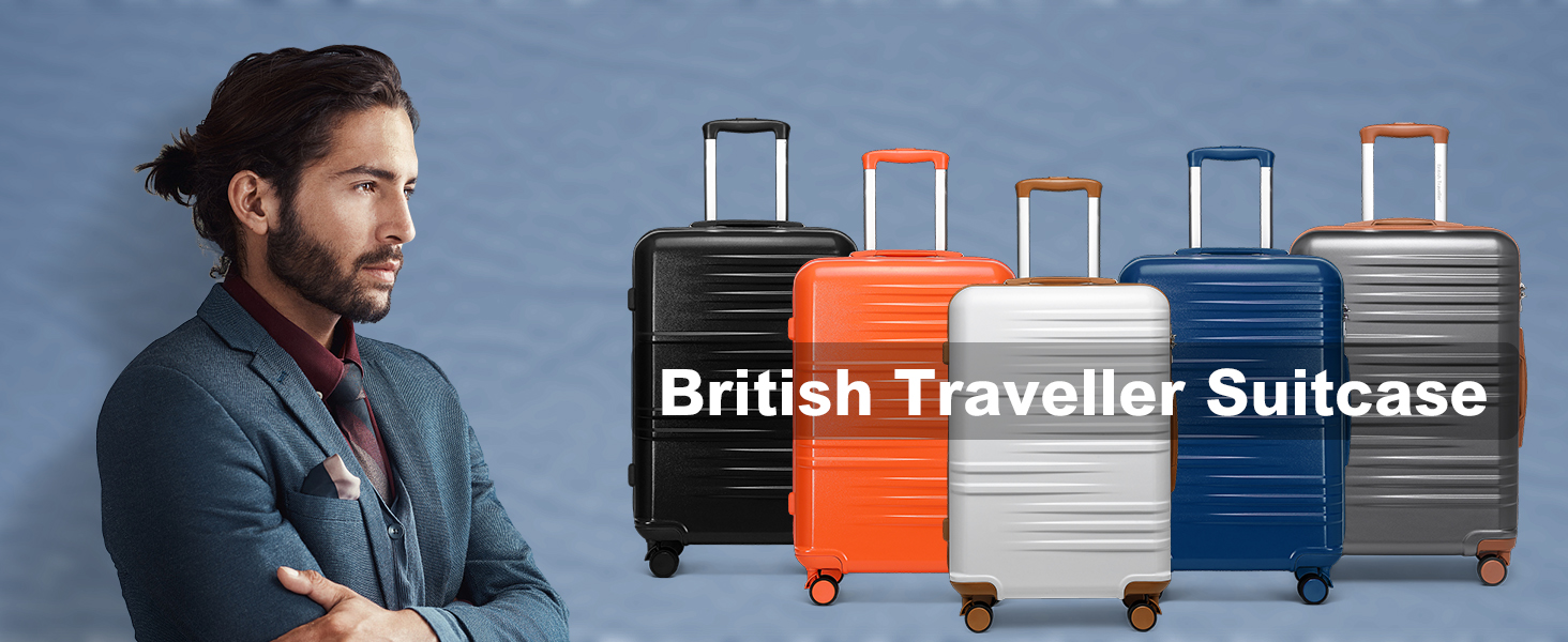 Чемодан подорожі British Traveller з ABS+PC корпусом, 54 x 36.5 x 21.5 см, білий
