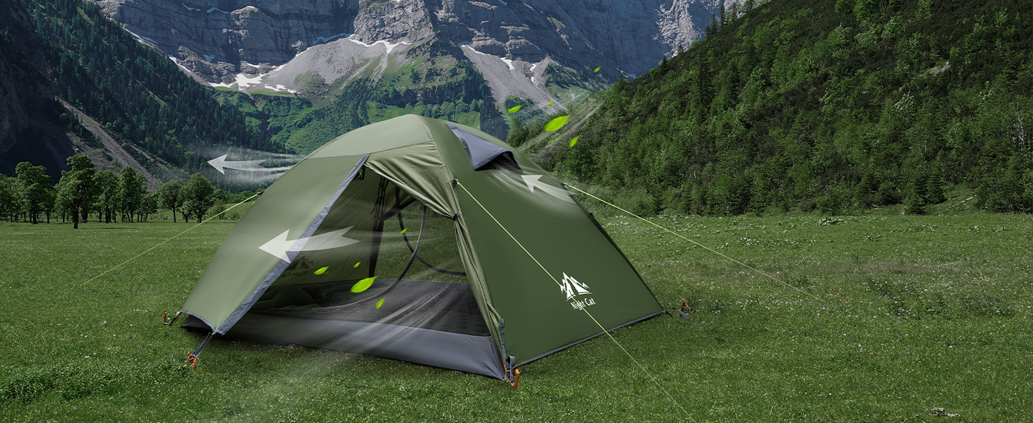 Намет Night Cat Camping для 2 осіб: Водонепроникний, легкий, 3 сезони, з тамбуром, зелений