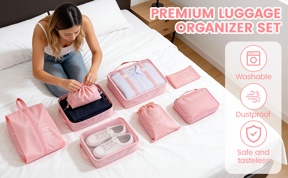 Органайзер для валізи Zorplex, набір 10 шт: кубики для пакування, аксесуари для подорожей, сумочки для одягу, взуття та косметики (рожевий)