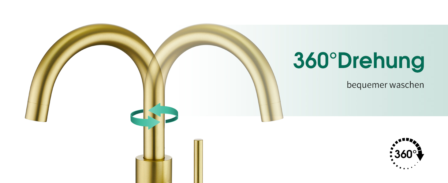 Кран кухонний CREA, 360° поворотний, з високим виливом, з матовим золотом