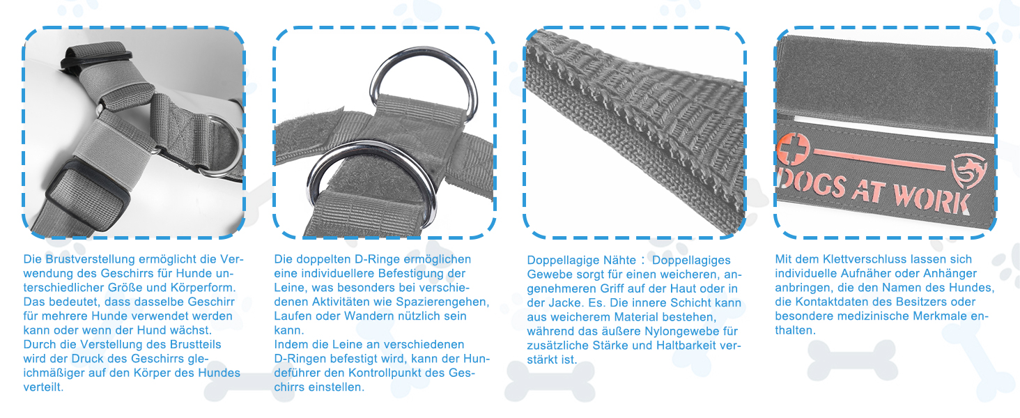 Шлейка для собак FEimaX для великих собак, тактична, не тягне, дихаюча, комфортна, сіра, міцна