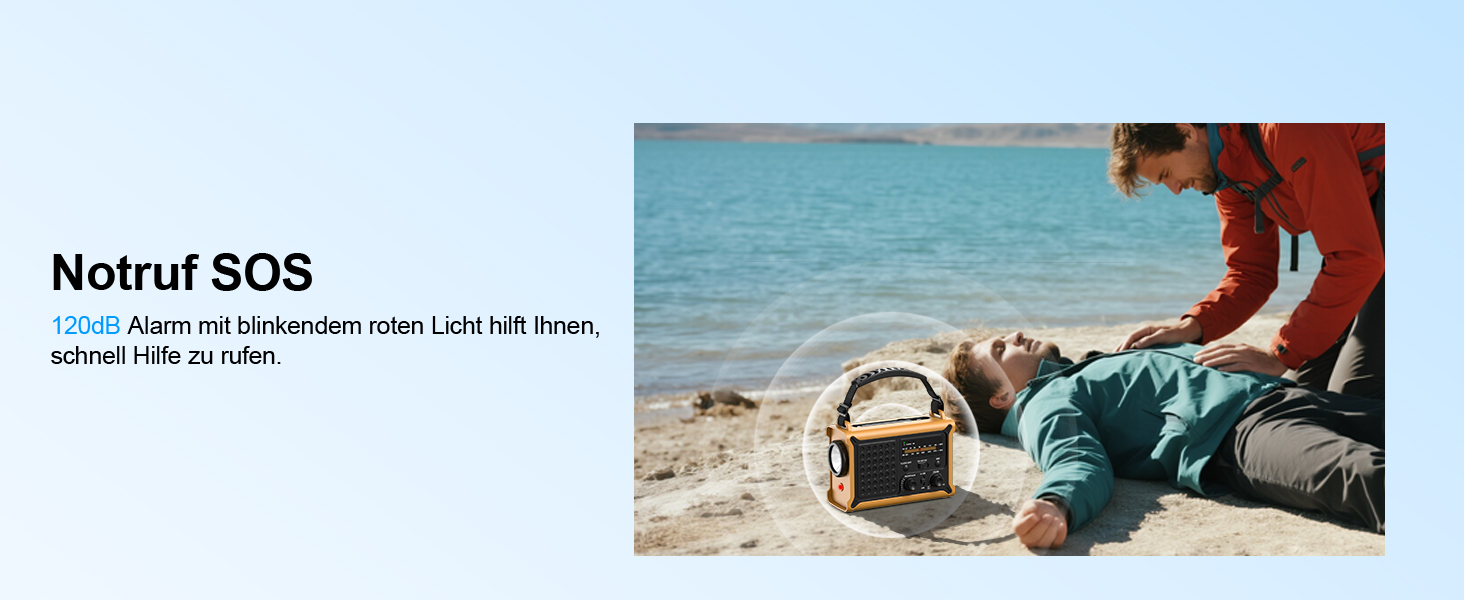 Радіостанція ROCAM на сонячній батареї та з ручним генератором, 12000mAh, AM/FM, LED ліхтарик, USB, SOS, IPX6, для кемпінгу та надзвичайних ситуацій (Жовтий)