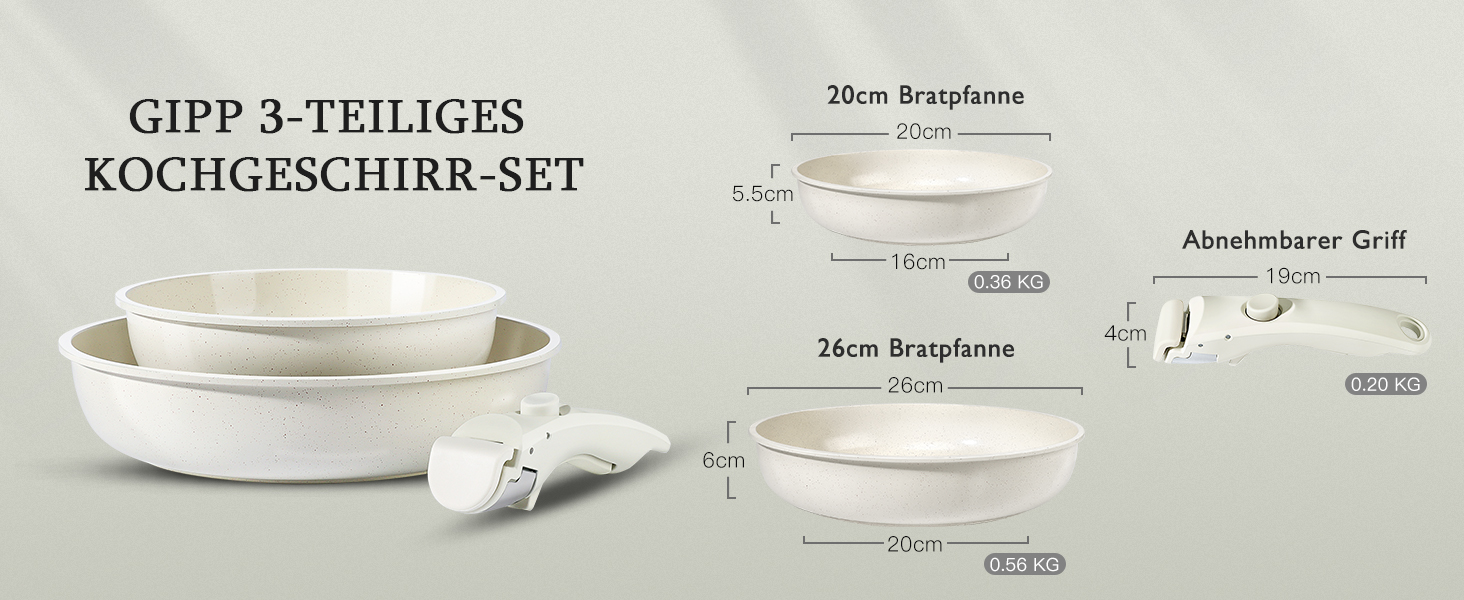 Набір посуду GiPP 11 предметів: каструлі та сковорідки з антипригарним покриттям, для всіх типів плит, сумісний з індукцією, кераміка, білий