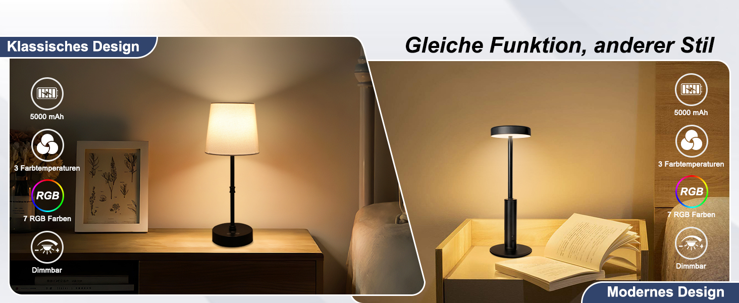 LED-лампа настільна бездротова, акумуляторна, 3 кольори, RGB, регульована яскравість, сенсорне керування, чорна. Підходить для вітальні, спальні, ресторану, вечірки, кав'ярні.