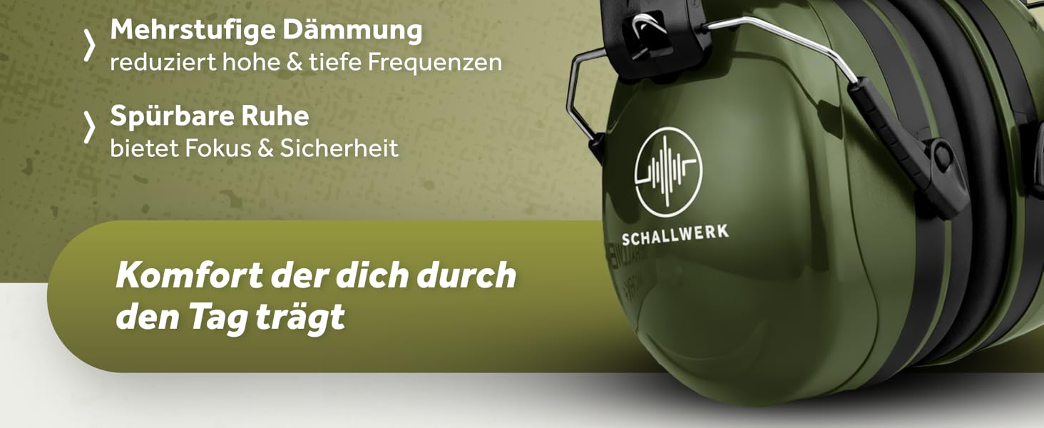 Schallwerk Work+ | Захист слуху для роботи – наголовники з регульованим розміром, високоякісні навушники для шумозаглушення – капелюхоподібні навушники для роботи та повсякденного використання (оливковий)