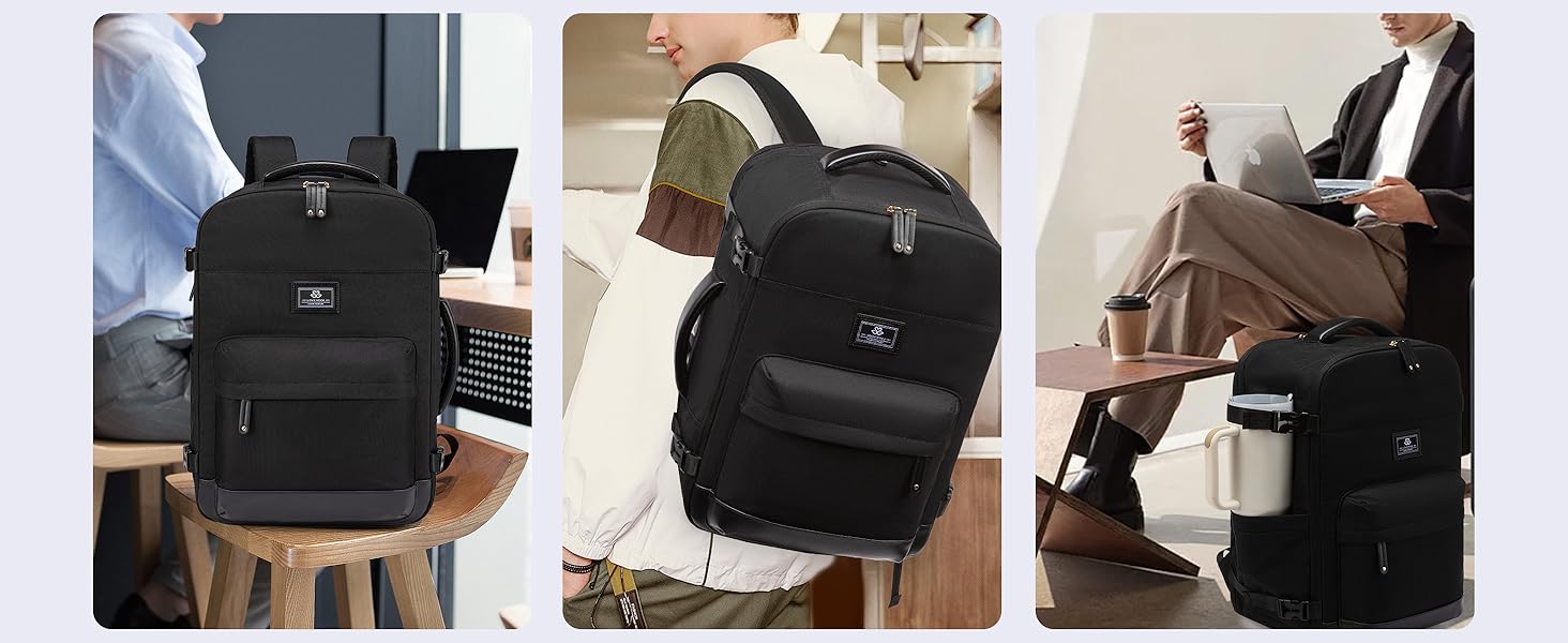 LOVEVOOK Рюкзак для ручної поклажі, дорожній рюкзак 45L, валіза-рюкзак для ноутбука 17.3 дюйма, для подорожей, ділових поїздок, вихідних (1-чорний, 47x20x34 см, 40L, комплект)