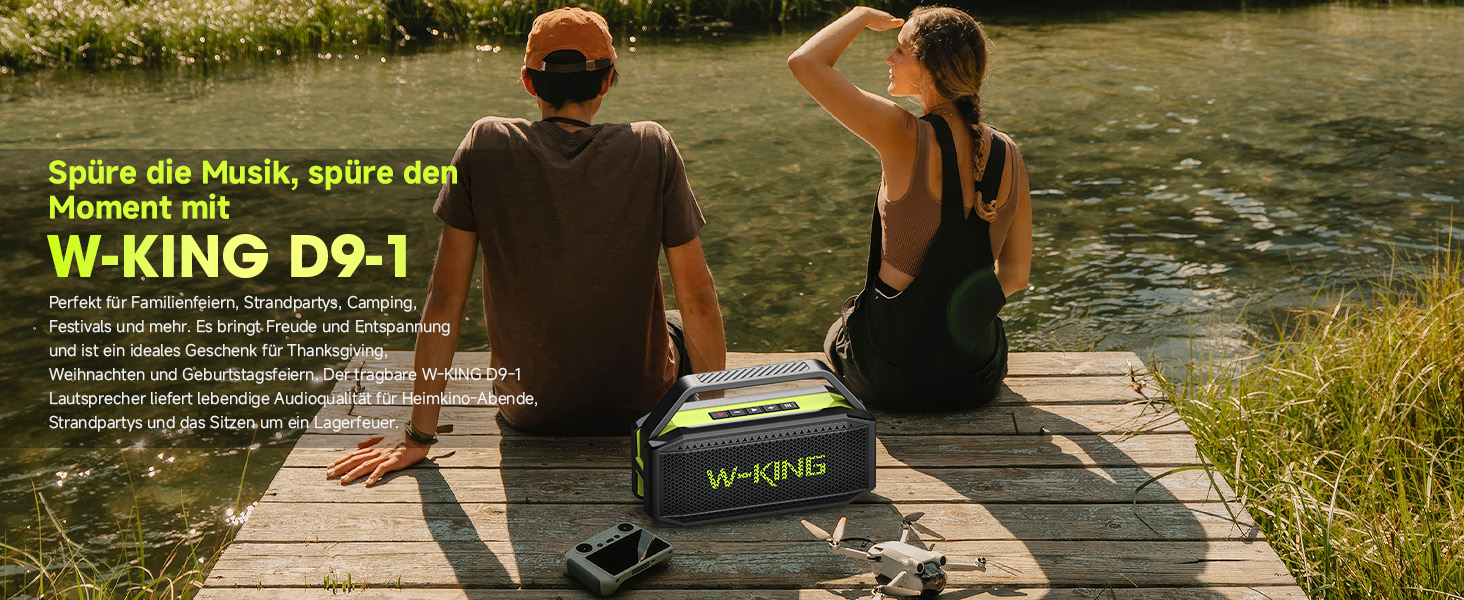 W-KING Bluetooth колонка 100W (60W) IPX6, портативна, глибокий бас, до 40 годин, TF/AUX/EQ, зелена