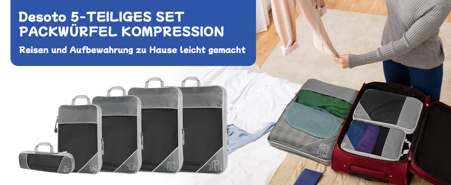 Набір органайзерів для валізи Kompressions Packwürfel (5 шт.) рожевого кольору - компресійні куби для подорожей, легкі сумки для зберігання, органайзер для рюкзака та валізи