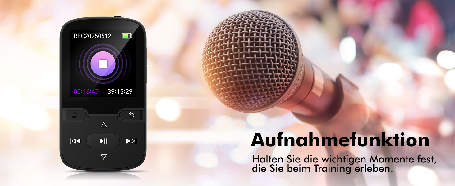 MP3 плеєр Bluetooth 5.3 з кліпсою, HiFi спортивний плеєр для дітей з FM-радіо, диктофоном та крокоміром, 64GB, чорний