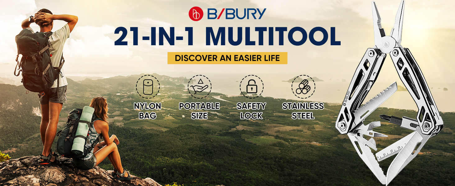 BIBURY Multitool - Titanium Multi-Tool Set with Pliers, Screwdriver, for Men & Women, Outdoor, Camping, Hunting, Fishing & Hiking