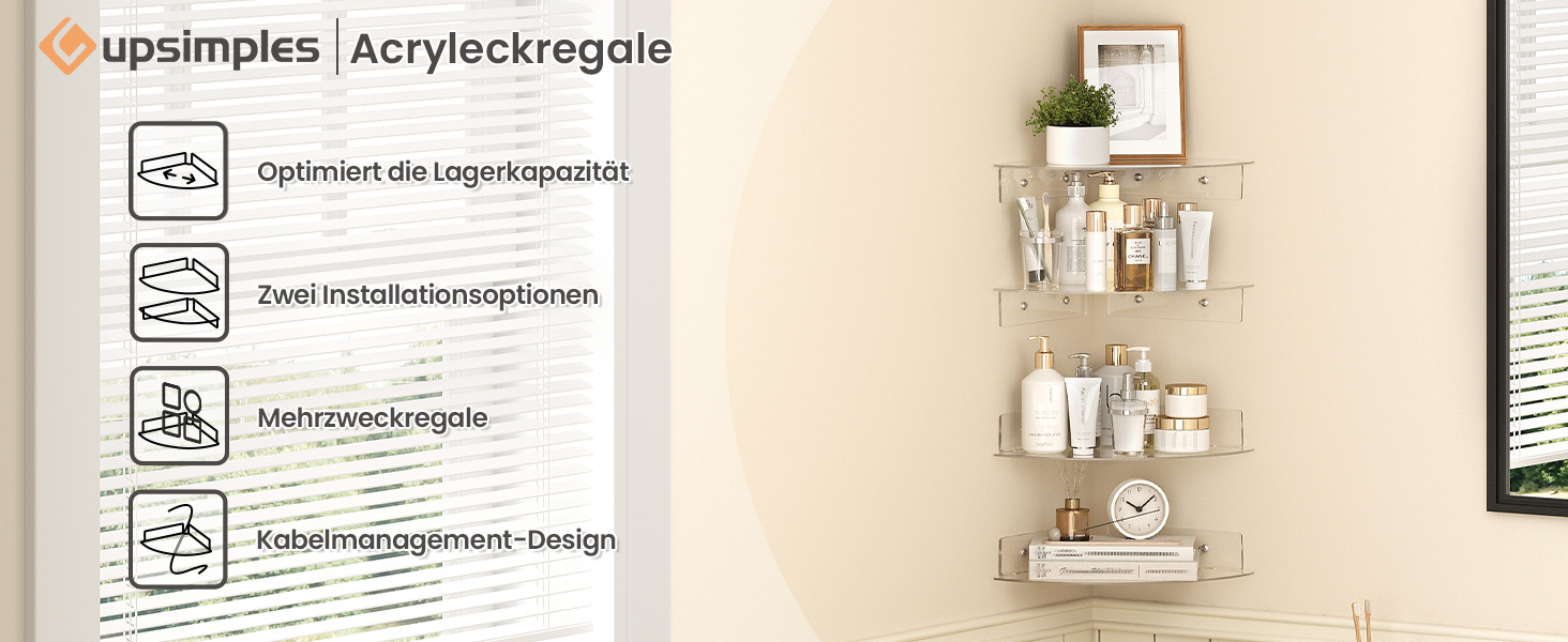 Настінні полиці Upsimples, 4 шт., білі, без свердління, 38x10 см, для ванної, спальні та кухні