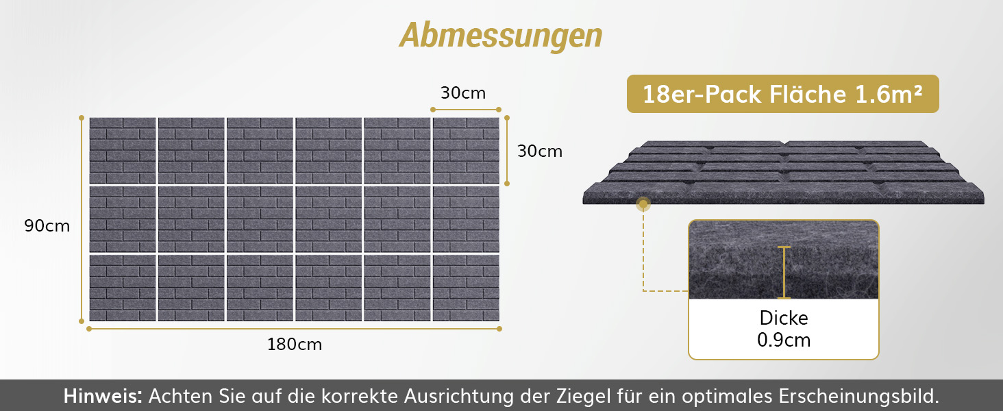 Акустичні панелі TONOR під цеглу самоклеючі, 18 шт. (30x30x0,9 см), звукопоглинаючі панелі для шумоізоляції та декору стін, темно-сірі