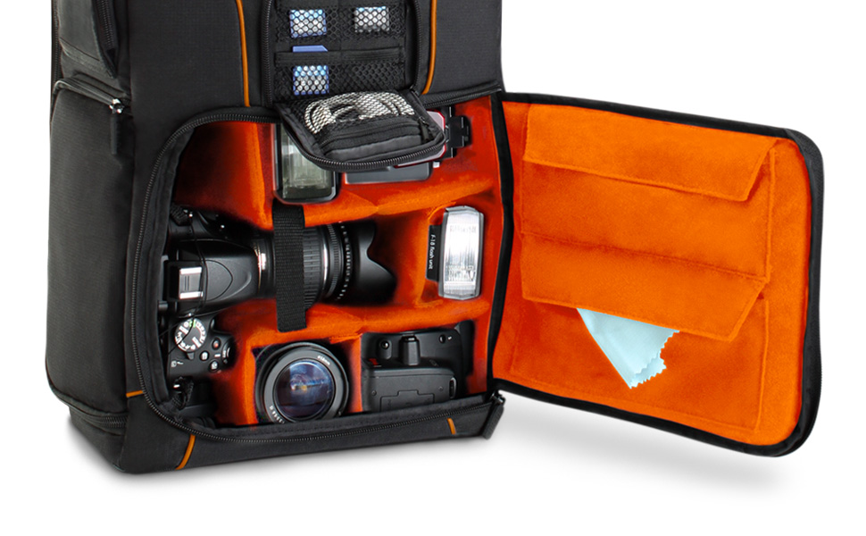 Рюкзак для камери USA Gear DSLR з антишоковою захистом, відділенням для ноутбука 43,18 см, водонепроникним чохлом та кріпленням для штатива (Оранжевий)