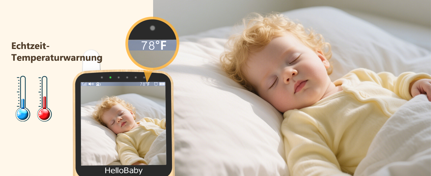 Дитячий відеоняня HelloBaby з камерою 3.2' Digital Funk TFT LCD, бездротовий монітор з нічним баченням, контролем температури та двостороннім зв'язком, білий (HB6340)