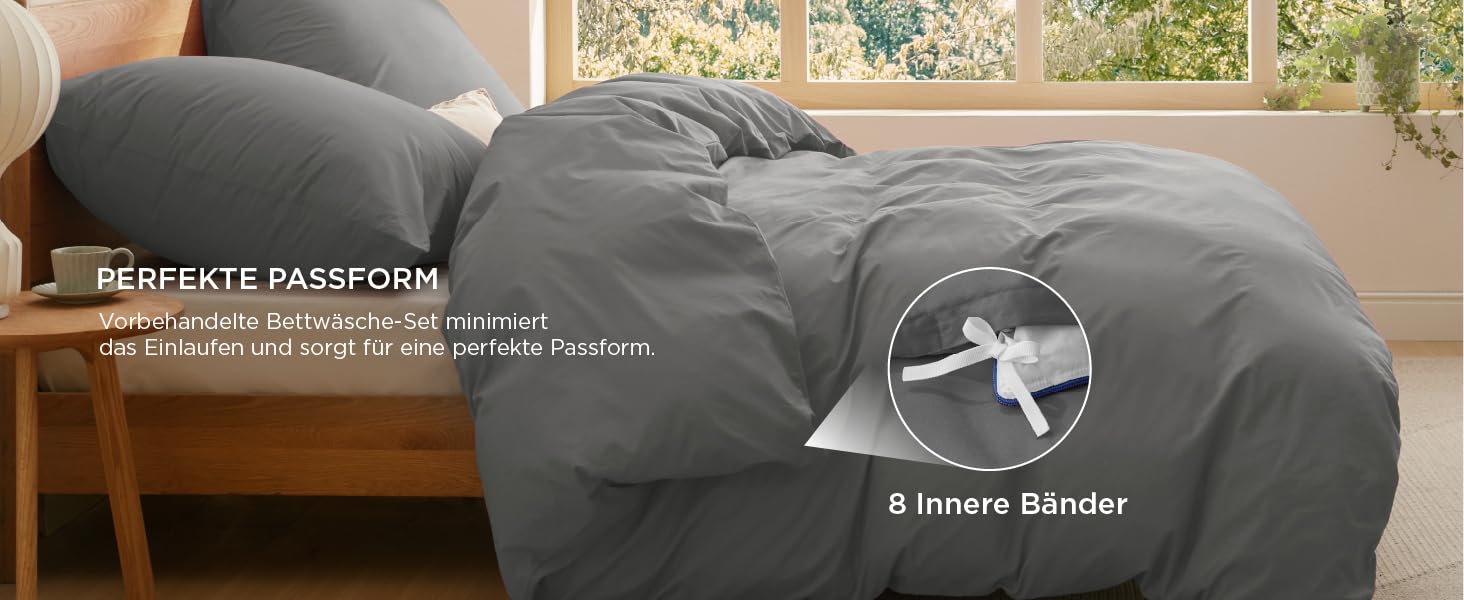 Комплект постільної білизни BEDSURE 135x200 з бавовни (4 частини) - сірий, з ремінцем, Oeko-Tex, з двома наволочками 80x80 см