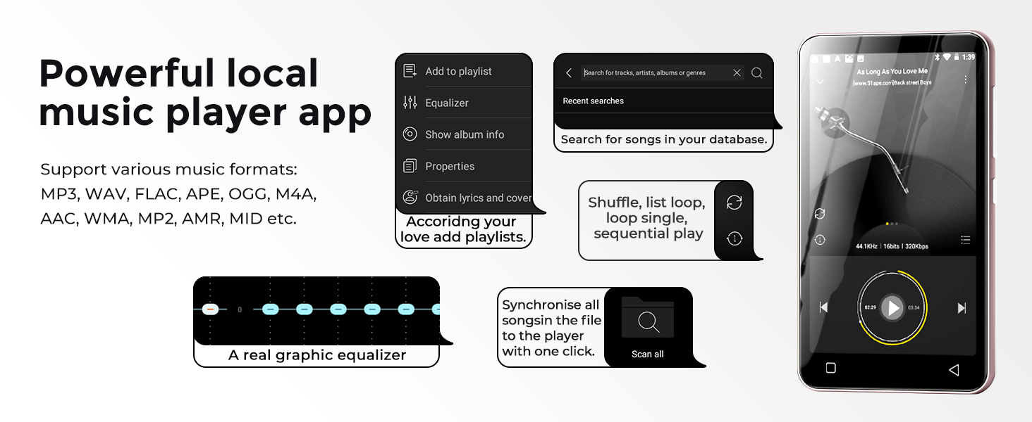 MP3 плеєр з Bluetooth та WiFi Inioasis для дітей: Android, Spotify, Amazon Music, 4