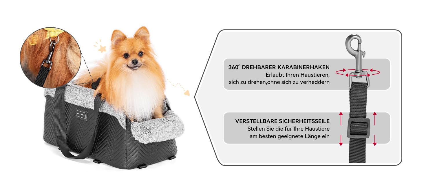 Автокрісло для собак PETSFIT, чорне, для маленьких собак до 5 кг, з захисними гаками