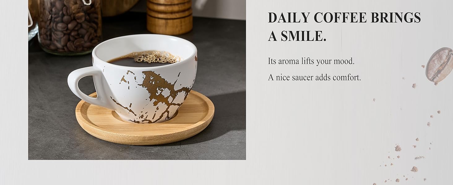 Набір кавових чашок капучіно Home Decor, 4 шт., 220 мл, з металевим підставкою, чорний та білий