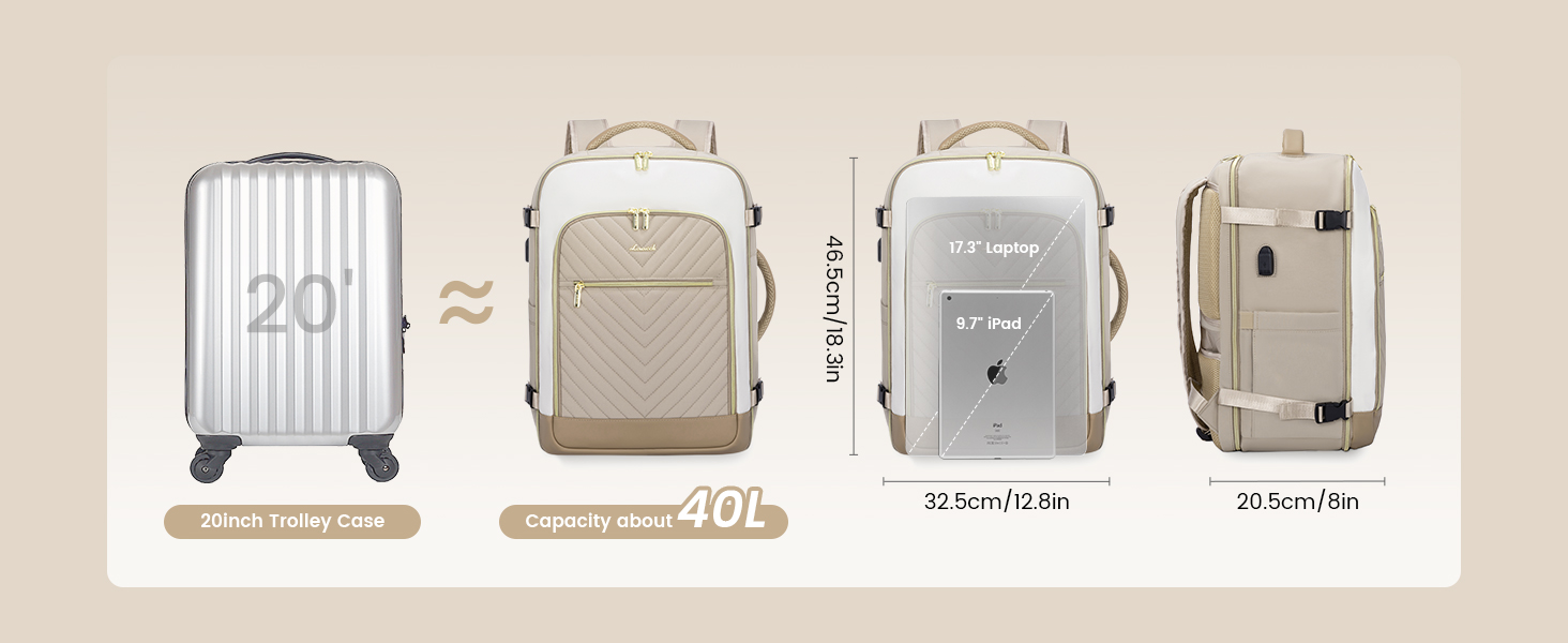 LOVEVOOK Рюкзак для подорожей жіночий великий 40L, ручна поклажа, для ноутбука 17.3
