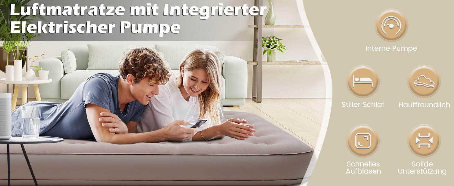 Надувне ліжко для двох осіб, самонадувне, з електричним насосом. Розмір 198x152x25 см