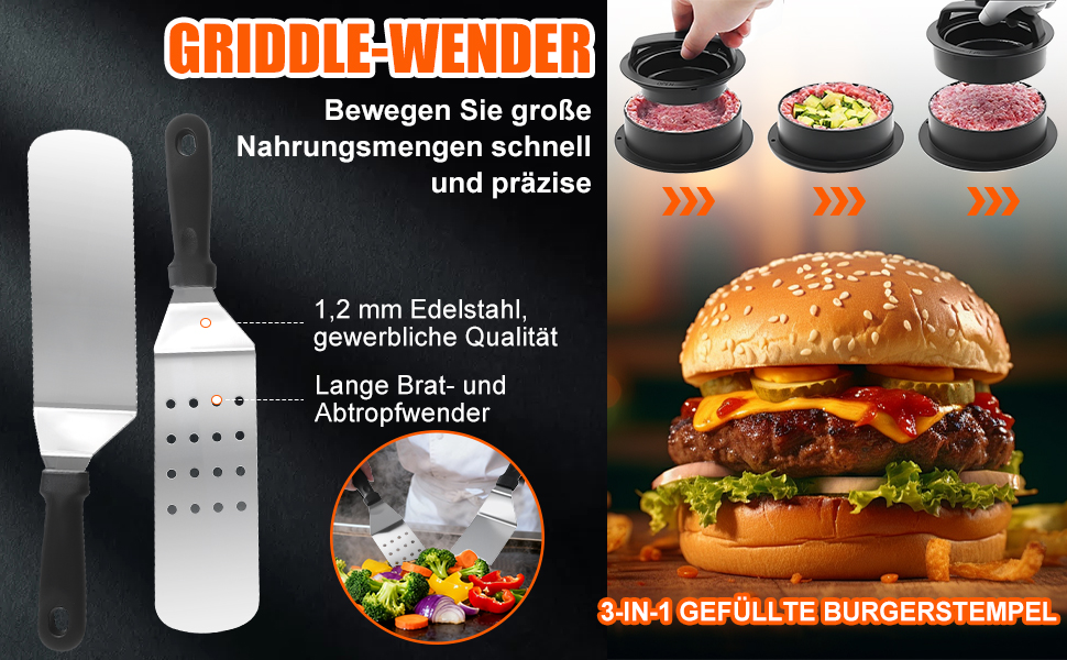 Набір аксесуарів для грилю JUAUO 27TLG: Тепаньякі, прес для бургерів, щипці, сумка, нержавіюча сталь (27 шт.)