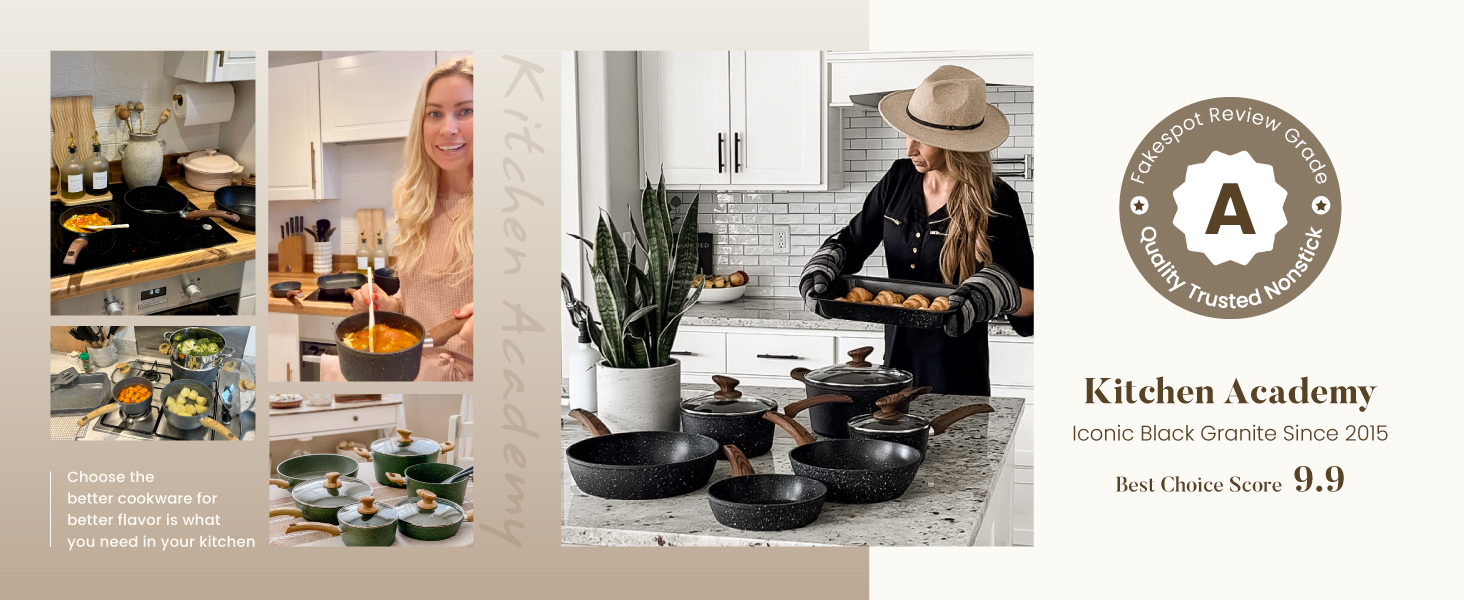 Набір посуду Kitchen Academy Granite 12 предметів для індукції, антипригарне покриття, без PFOA/PFOS, зелений