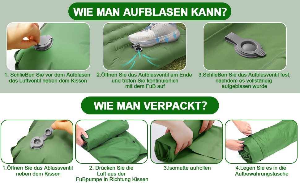 Саморозгортальний килимок Isomatte 12 см, з подушкою для кемпінгу, надувна повітряна матрацна, легкий, компактний, з насосом для відпочинку на природі, походів, намету, пляжу
