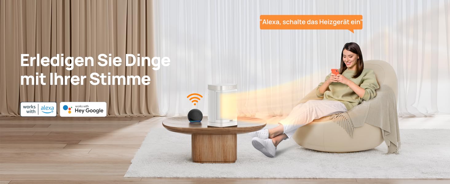 Обігрівач Dreo Atom One S: енергоефективний, тихий, 1500W з Wi-Fi, пультом ДУ, осциляцією 70°, 12-годинний таймер, 3 режими, 3 швидкості, PTC кераміка, білий