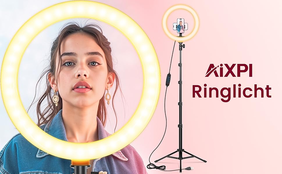 LED кільцева лампа 25 см з штативом 155 см та тримачем для телефону, регульована яскравість, для YouTube, відеозйомки, селфі, стрімінгу, макіяжу та фотографії