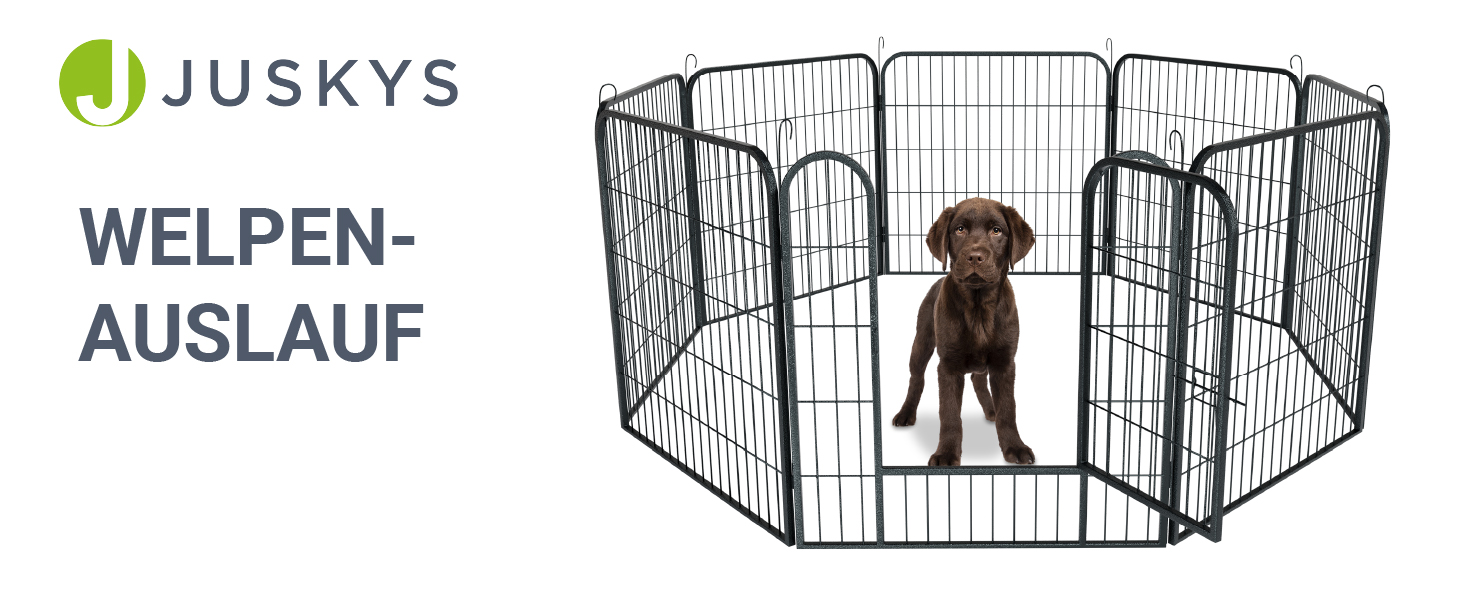 Клітка-вольєр для цуценят Juskys Welpenauslauf Plus 160x160x80 см - металевий вольєр для собак, кроликів та дрібних тварин з дверцятами