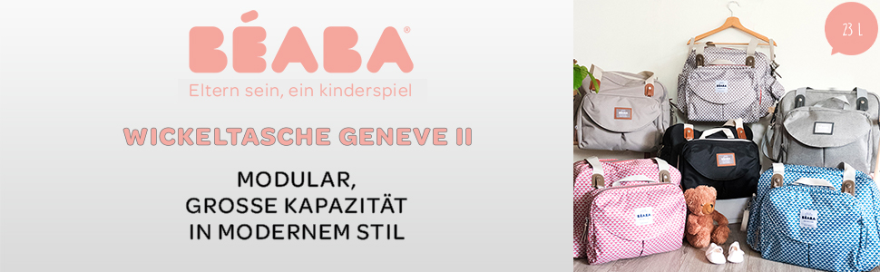 Béaba Сумка для мами Genève II, модульна, з пеленальним килимком, ізотермічне відділення для дитячого харчування, кріплення на візок, чорна