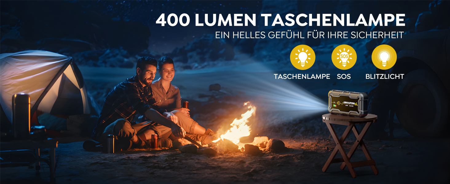 Powerbank для запуску двигуна AIMAPOW Starthilfe 6000A 12V - для бензинових авто, дизельних (10.0L) з LED-ліхтариком та великим екраном, бустер для акумулятора SUV, мотоцикла, газонокосарки