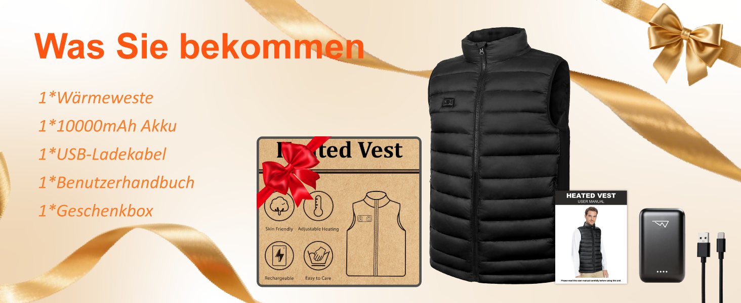 Обогревна жилетка Daen з акумулятором 10000 mAh, 3 рівня температури та 4 зони обігріву, для активного відпочинку та мотоциклів (S, чорний)