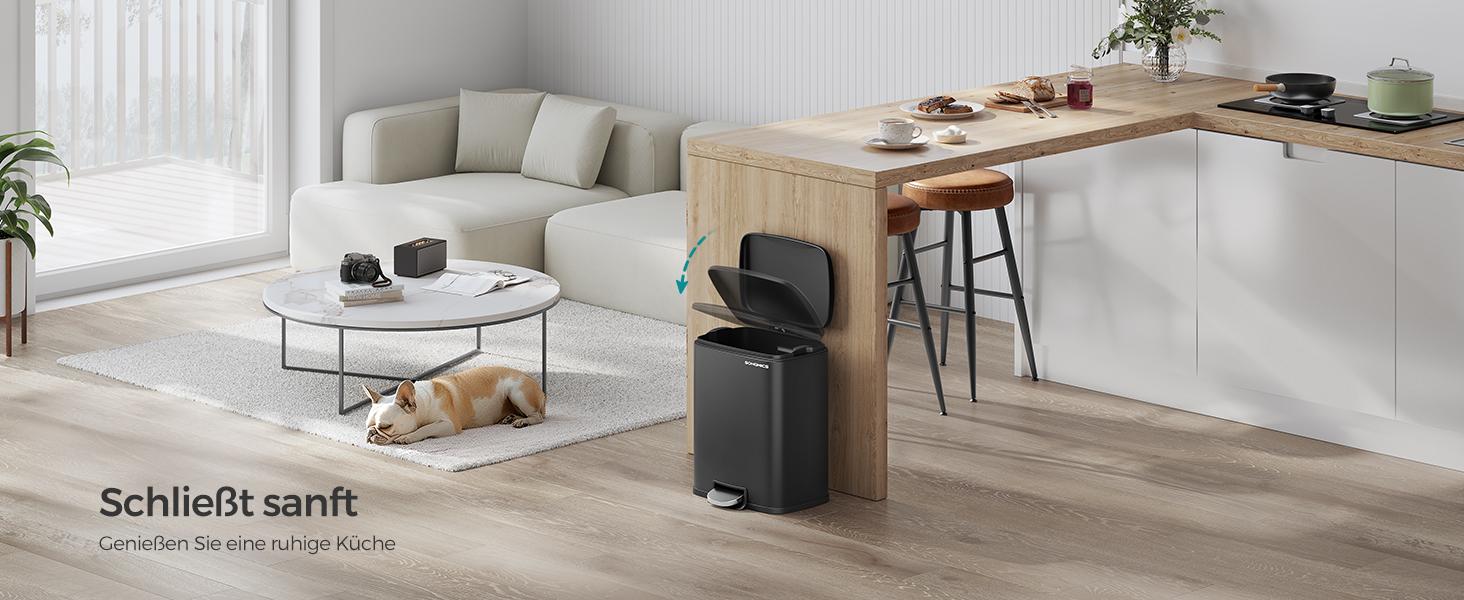 Відро для сміття SONGMICS з педаллю, 20 літрів, з м'яким закриттям, з внутрішнім відром, 15 мішків, металеве срібло LTB543E01