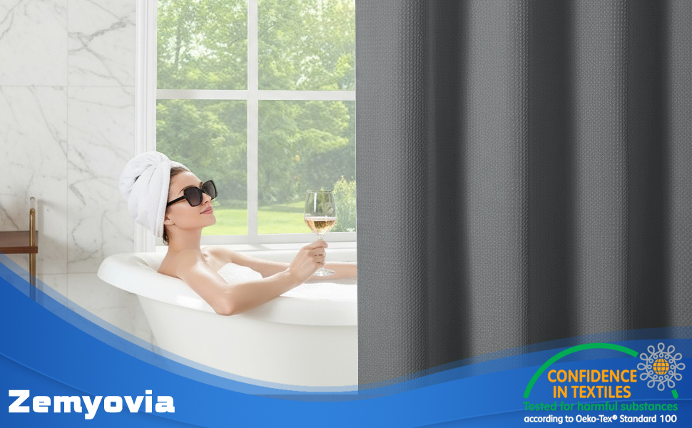 Водонепроникна штора для душу вафельна, 180x190 см, 260 GSM, сіра. Преміум-якість, анти-грибок, з металевими люверсами