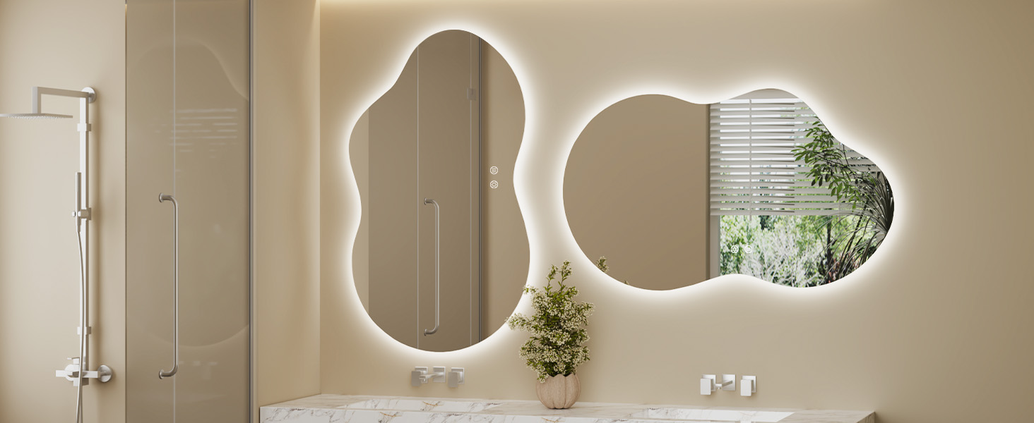 Дзеркало для ванної кімнати з підсвічуванням, без рами, 50x75 см, арочне, антизапар, сенсорний вимикач, регульована яскравість, 3 кольори світла