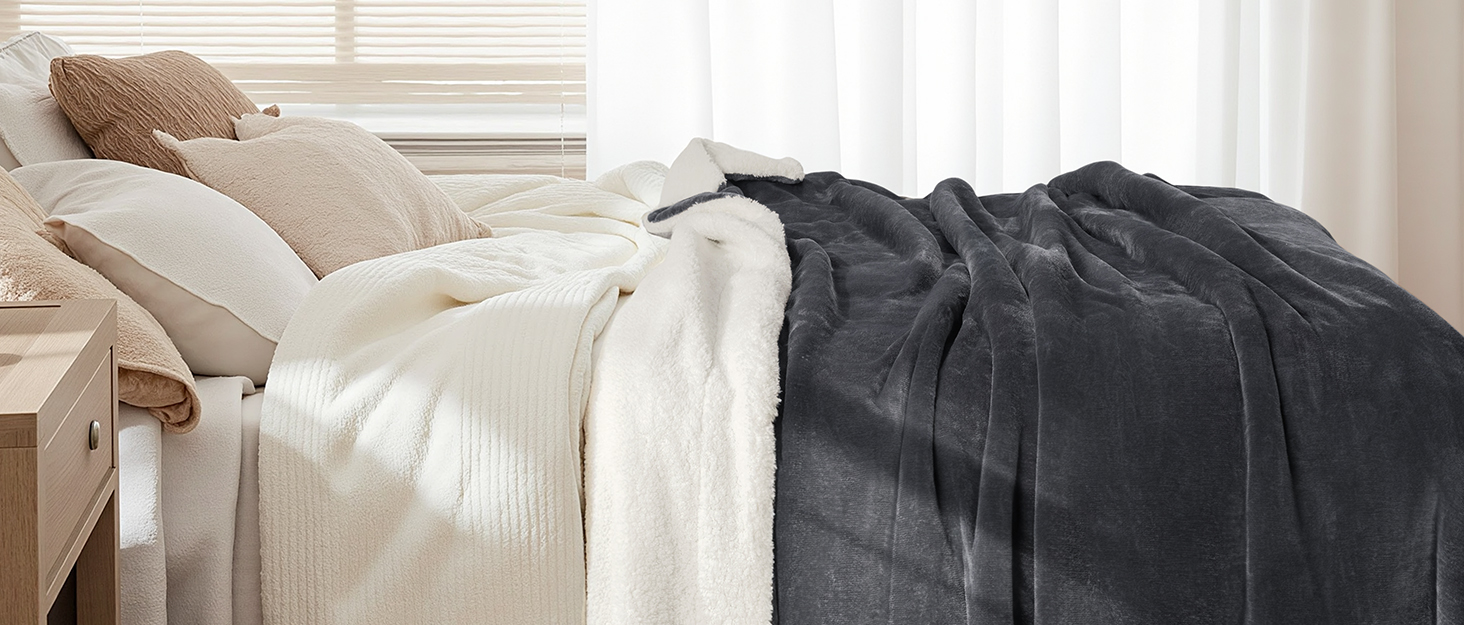 Плед KANKAEU 160x200 см, теплий та м'який, двосторонній фланель та шерпа, для дивану, ліжка, подарунок сірого кольору