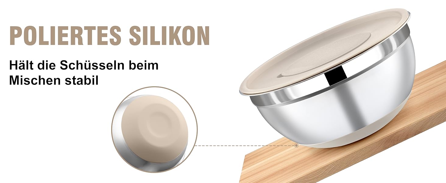 Набір місок для перемішування BEWOS 7 шт. з кришкою, нержавіюча сталь, набір місок з терткою, вкладна конструкція, колір хакі, протиковзкі дна, об'єм 0.5, 1, 1.4, 1.85, 2.35, 3.2, 4 л для змішування та подачі